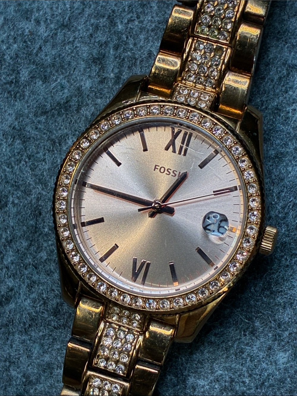 Fossil Rose Gold-Tone Crystal Link Watch (Battery’s dead) - Picture 2 of 3
